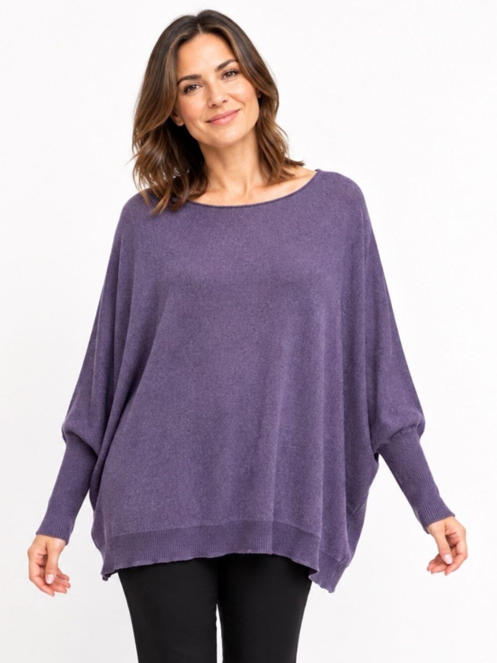 Eileen Fisher Purple Cotton Cashmere Oversized Dolman Sweater M Quiet Luxury